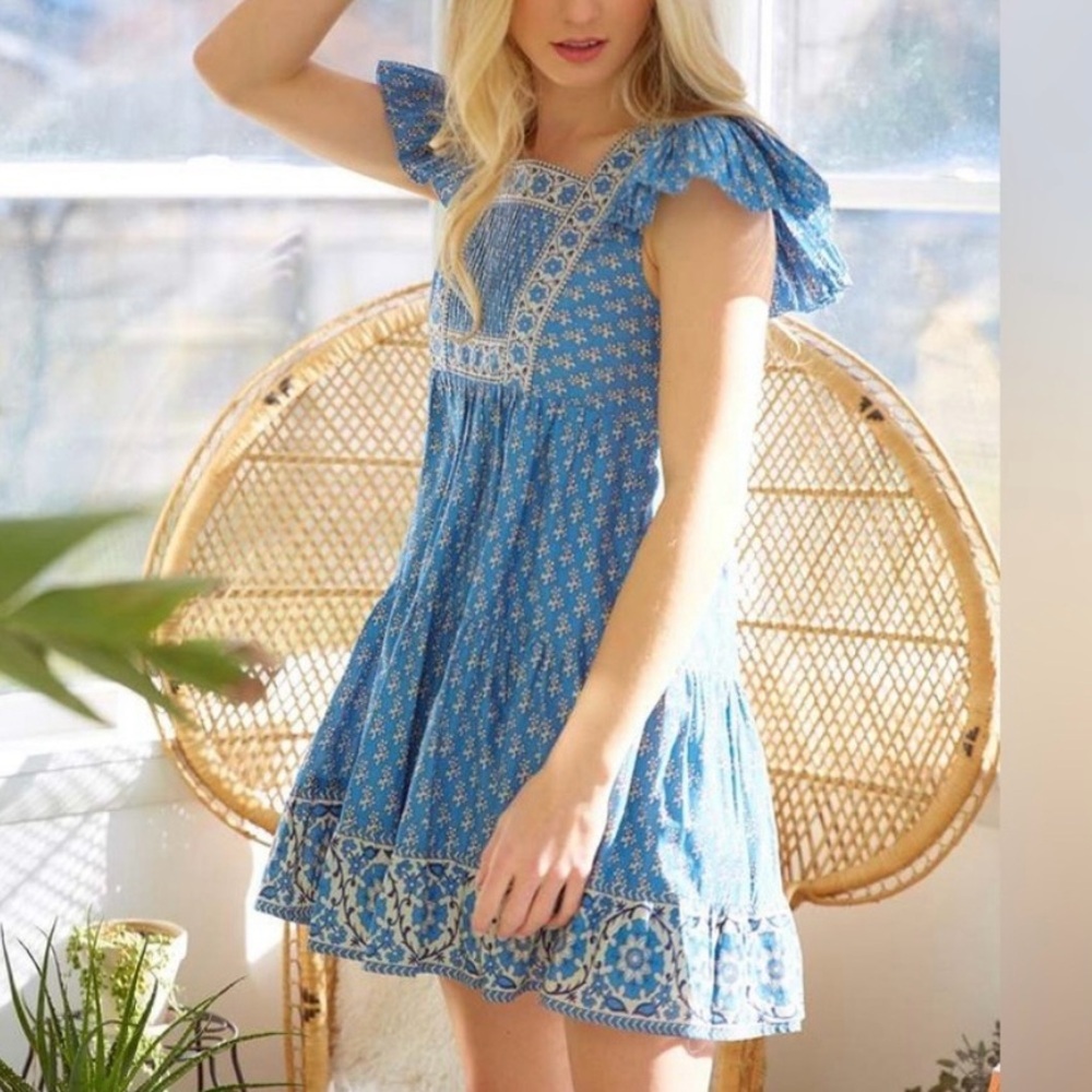 Sea New York Fernanda Tile Print Flutter Sleeve Dress Blue size M - Picture 10 of 12